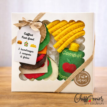 Coffret dînette fast food en feutrine enfant hamburger compote et frites dès 18 mois CE