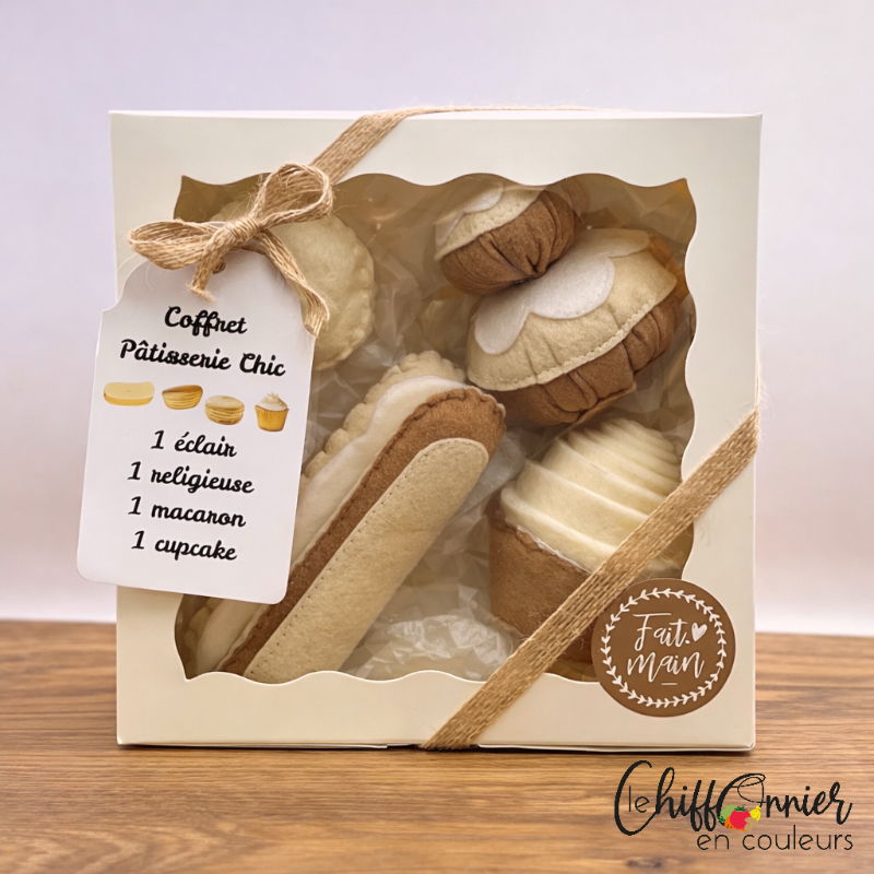 coffret dînette pâtisserie en feutrine enfant éclair macaron cupcake dès 18 mois CE